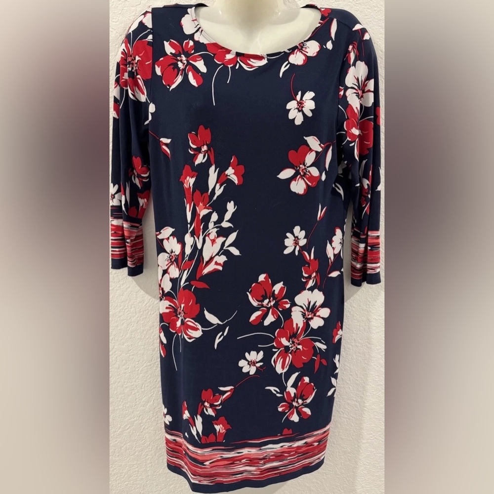 Tash & Sophie Sleeve Floral Dress - Navy and Red Size M